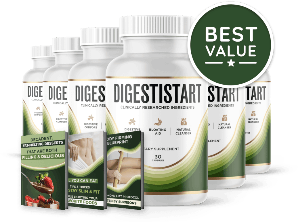 DigestiStart supplement bottles display
